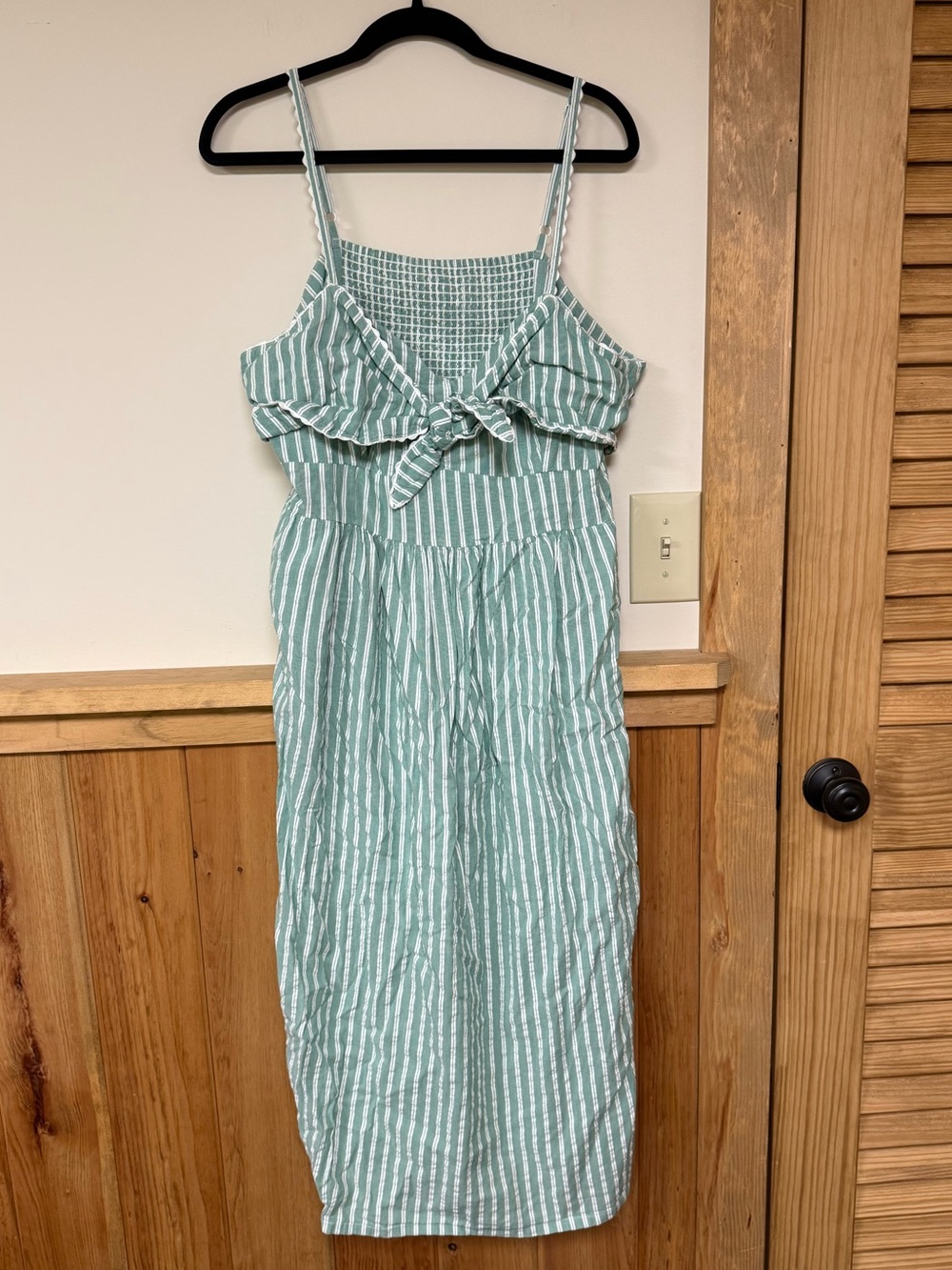 Old Navy Mint Green and White Stripe Smocked Sundress with Front Tie